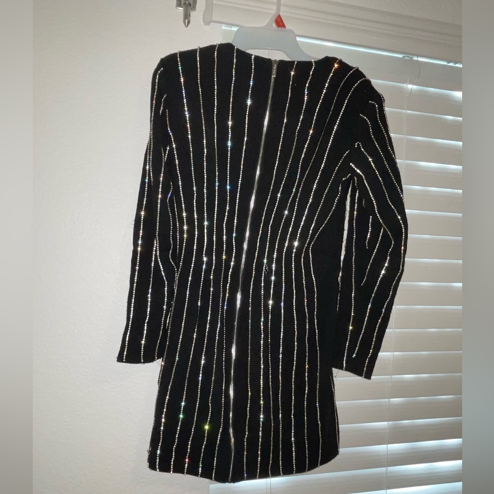 House of cb black vertical rhinestone striped dress long sleeve